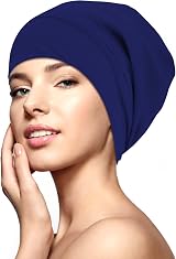 WLLHYF Silk Bonnet Sleep Cap Satin Lined Beanie Adjustable Turban Navy Blue view 2