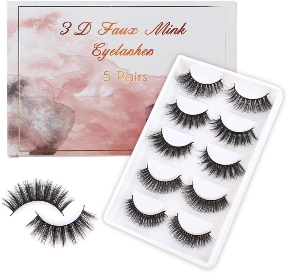 Lovrio 5 works 3D Faux Mink False Eyelashes, Natural Fluffy Thick Volume False Lashes, Reusable Handmade Soft Mink Lashes