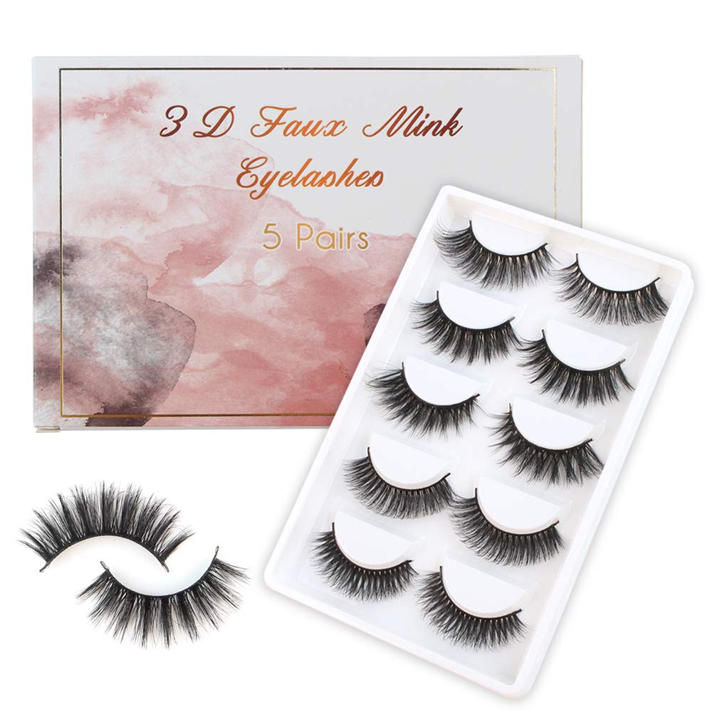 Lovrio 5 Pairs 3D Faux Mink False Eyelashes, Natural Fluffy Thick Volume False Lashes, Reusable Handmade Soft Mink Lashes