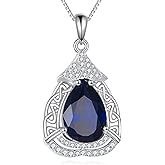 YAFEINI Blue Topaz Necklace Sterling Silver Teardrop Filigree Pendant Necklace September Birthstone Jewelry Gifts for Women