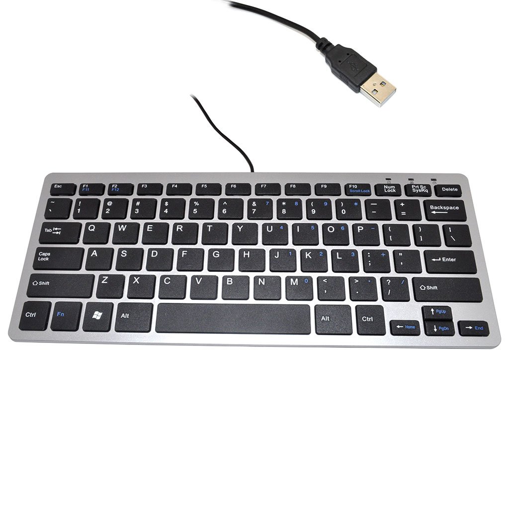 iKKEGOL® Mini USB Slim Wired 78 Key Small Super Thin Compact Keyboard for Desktop Laptop PC Win 7 (Black with Silver)