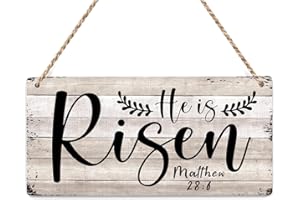 FREHVN Easter Decorations Door Sign for Home, He Is Risen Hanging Sign for Rustic Farmhouse, Easter Front Door Wall Home Decor 12 X 6 Inch