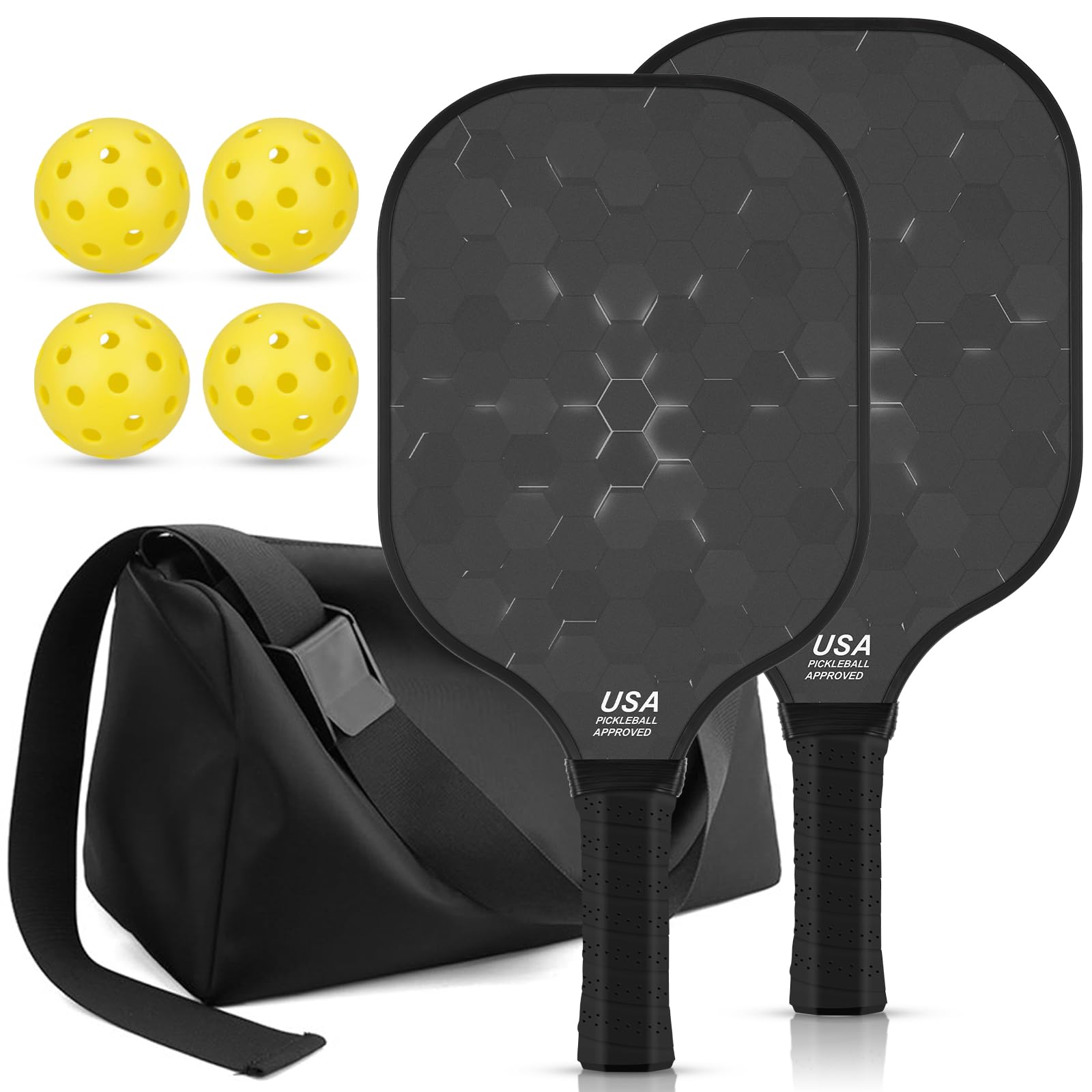 Photo 1 of Jobunai 99.9% T300 Carbon Fiber Pickleball Paddles Set of 2 Lightweight Pickleballs Racquet Graphite Indoor Outdoor Yard Games Stuff Beginner Intermediate Pro Sports Accessories Gifts for Family