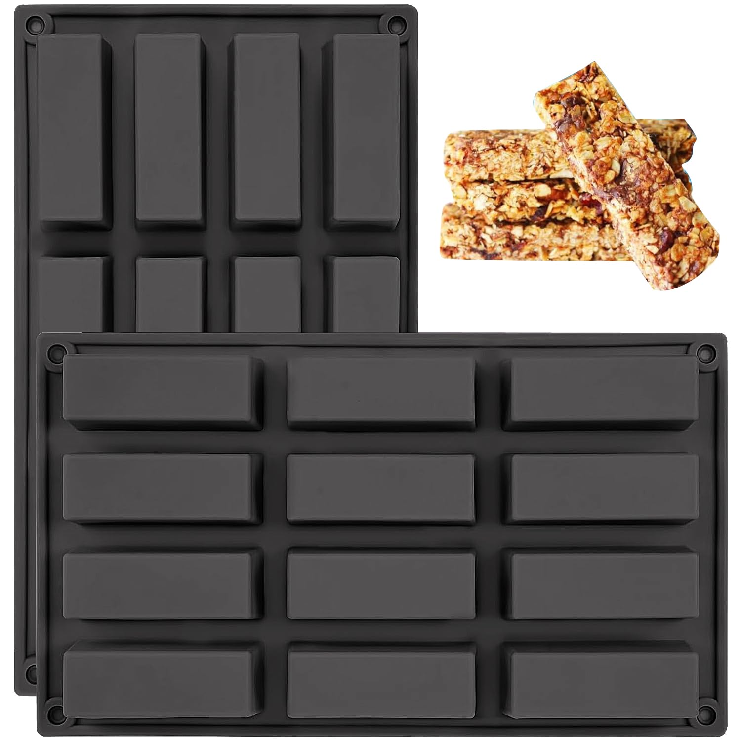 YXHZVON 2 Pieces Chocolate Bar Moulds, 12 Cavity Cereal Bar Moulds, Rectangular Silicone Mould for Truffle, Ganache, Muffin, Brownie, Cornbread, Cheesecake, Candle and Soap (Black)