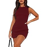 Liyinxi Women's Sleeveless Boat Neck Slim Fit Solid Color Mini Dresses Casual Office Party Club Y2K Summer Going Out Dresses