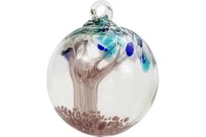 KUNJOCY Decorative Balls Hanging Glass Gazing Ball Globe Garden Spheres for Indoor Outdoor 5" x 4" Home Yard Décor (4 Inch, Sea Sky Gray)