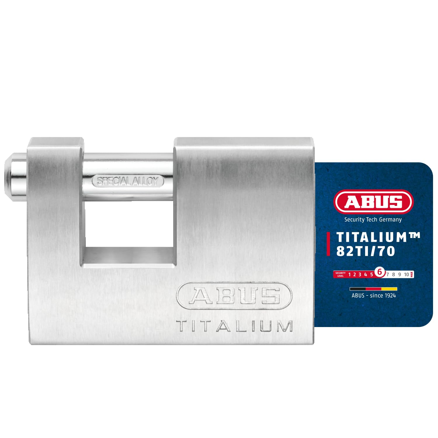 ABUS TITALIUM™ Padlock 82TI/70 - Monoblock Lock for Special Areas - with Thick Hardened Steel Shackle - 24673 - ABUS Security Level 6 - Silver