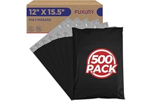 Fuxury 500 Pcs 12x15.5" Poly Mailers,Black Shipping Bags Bulk for Clothing,Strong Adhesive Sealing, Waterproof, Tear-resistant Postal Mailing Poly Bags for Books,Accessories,Business