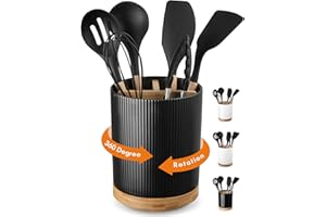 LoeJan 3 Compartment Utensil Holder, 7.2" Extra Large Utensil Crock, Stable Ceramic Utensil Organizer, Cooking Tool Organizer