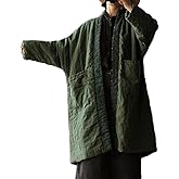 NFYM Women's Quilted Knee Length Coat Open Front Kimono Style Jacket Handmade Threading Outwear for Winter