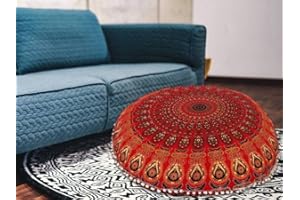 MY DREAM CARTS 32" Floor Pillow "Cover Only" Poufs Cases Comfortable Cushions Cover Cotton Round Indian Mandala Shams Seating Throw Case Hippie Decorative Ottoman Meditation Cushion Cover Bohemian Floral Psychedelic