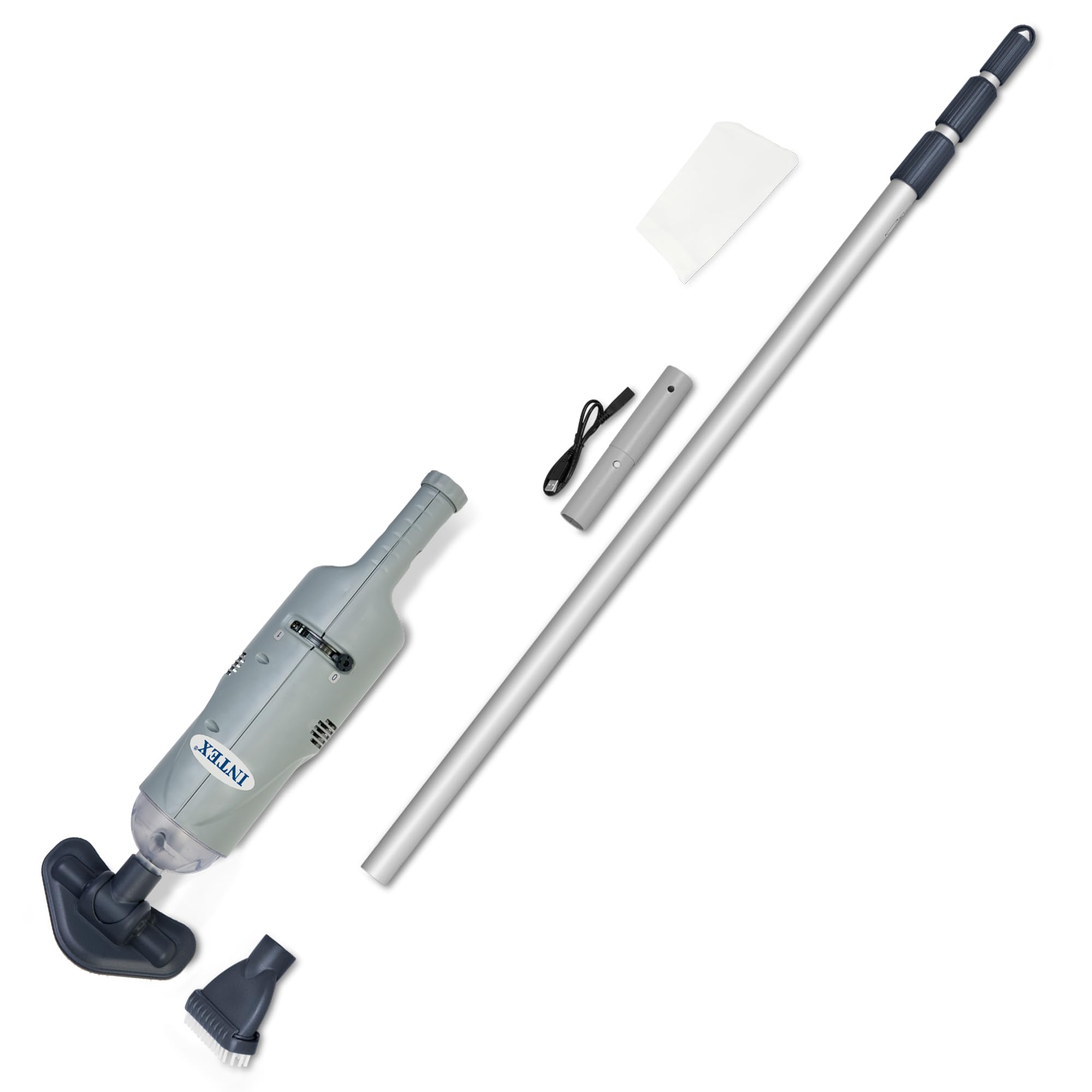 Photo 1 of **used missing parts** Intex Handheld Pool Vacuum Cleaner Rechargeable 94 Inch Telescoping Shaft and 2 Interchangeable Brush Heads for Above Ground Swimming Pool and Spa