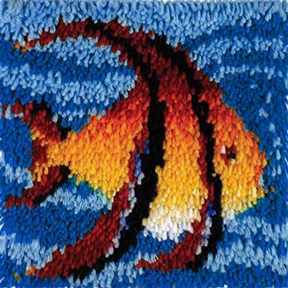 Embroidery Crafts Latch Hook Kit for Adults - DIY Needlework Pillow Cover, Sofa Cushion, Rug Making Craft Kit (Angel Fish)