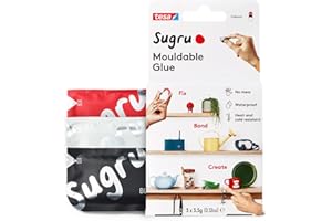 Sugru Tesa Sugru Super Glue - Waterproof Wood Glue for Home Improvement & Crafts - Use as a Poster Putty or Silicone Adhesive for Repairing & Bonding - 3 Pack - Black, White + Red (3.5g/ea)