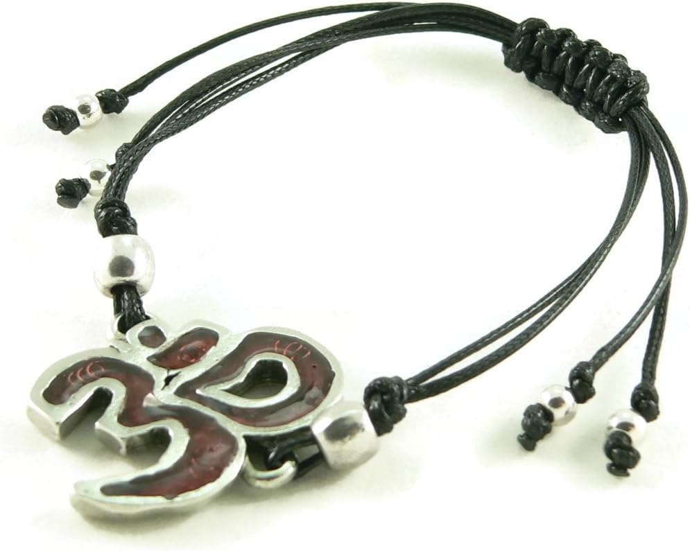 LKS Originals Orgone Energy Om Symbol Shamballa Style Friendship Bracelet in Garnet