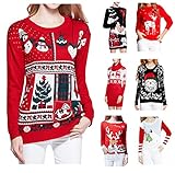 v28 Women Girl Christmas Cute Santa Embroidered Knitted Deer Pullover Sweater Jumper