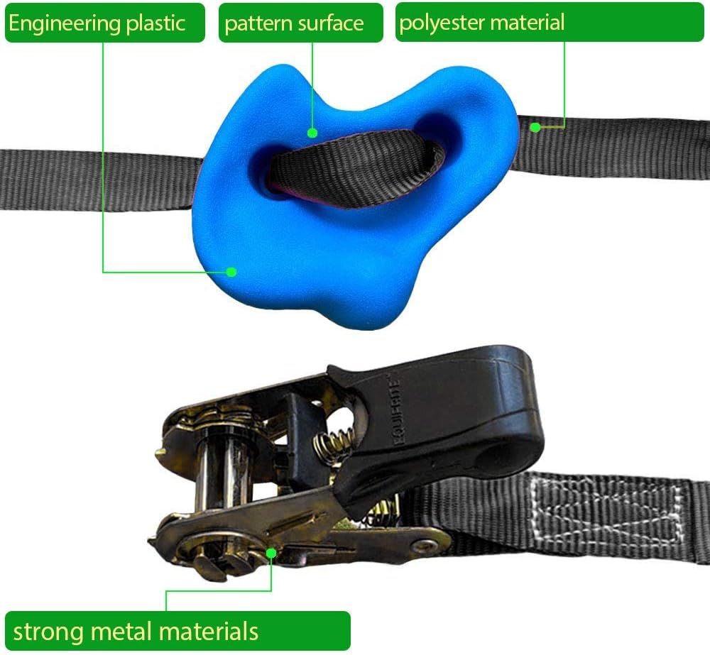 15 Ninja Tree Rock Climbing Holds for Kids and Adult Climber, with 6 Ratchet Straps, Climbing Rocks Rope Playset Set for Playground Equipment, Indoor and Outdoor Ninja Warrior Obstacle Course Training: Toys & Games