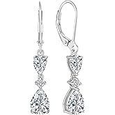 FATACI Women 925 Sterling Silver Birthstone Teardrop Dangle Drop Earrings with Cubic Zirconia for Her