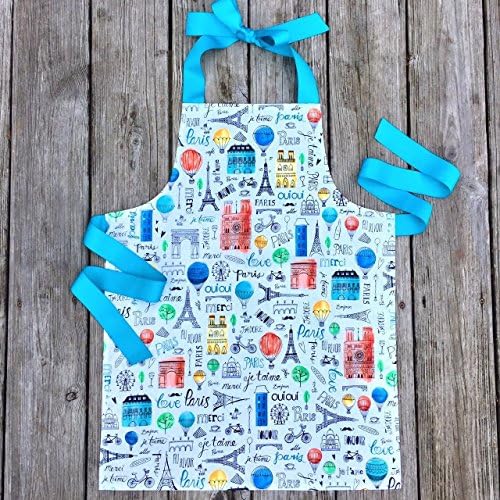 Colorful Paris Tween Girl Apron Gift for Art Crafts or Kitchen