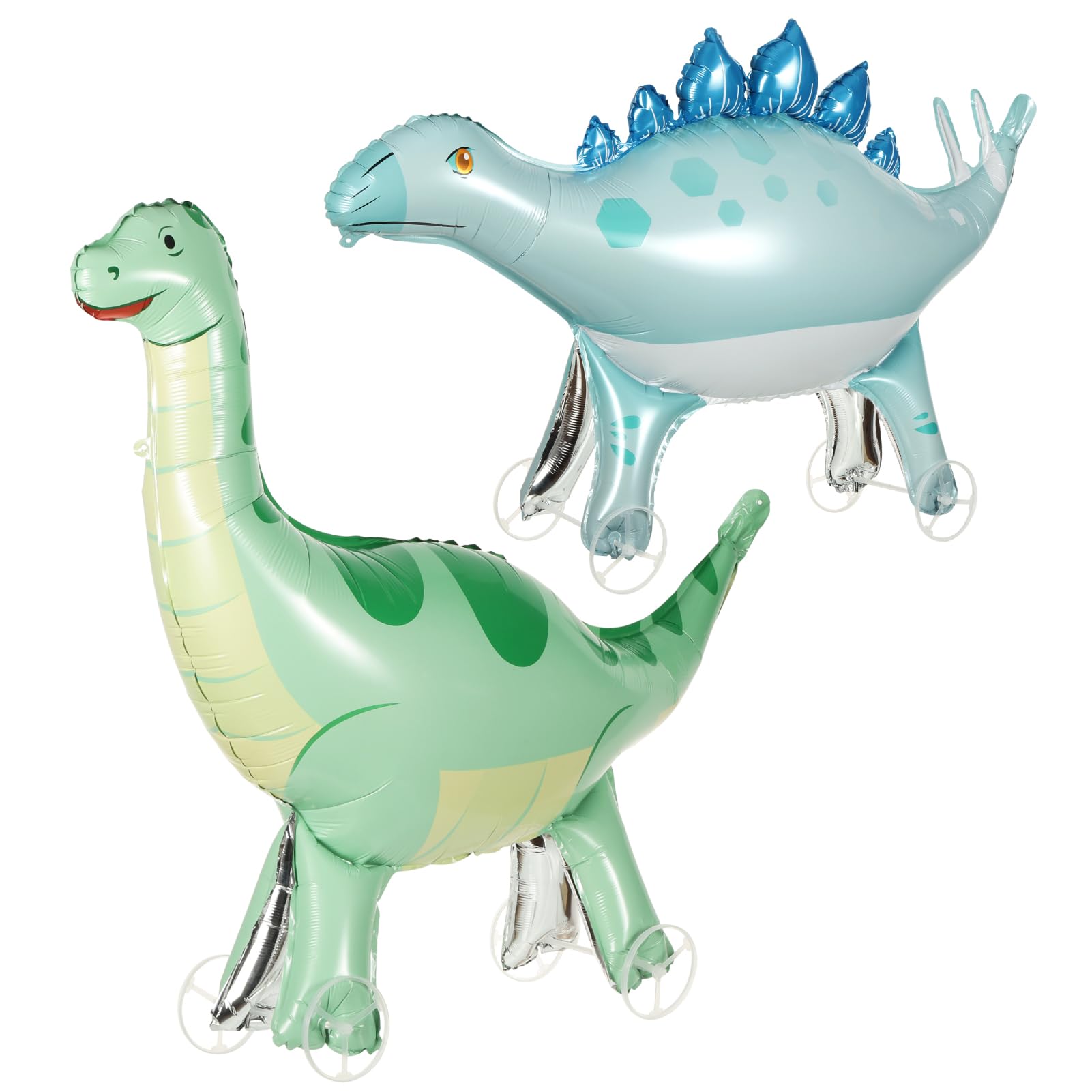 Photo 1 of 2 Pack 3D Dinosaur Balloons, Aluminium Foil Walking Dinosaur Balloons Birthday Party Decorations with Clear Wheels, Large Jungle Cartoon Dino Themed Decor for Animal Theme Birthday Party Supplies
