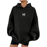 SOLY HUX Oversized Hoodies for Women Bow Print Hooded Sweatshirt Drop Shoulder Long Sleeve Loose Pullover Top
