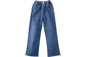 Girls Elastic Waist Jeans Retro Straight Wide Leg Denim Pants Toddler Baby Casual Y2k Jeans Bottoms with Pockets