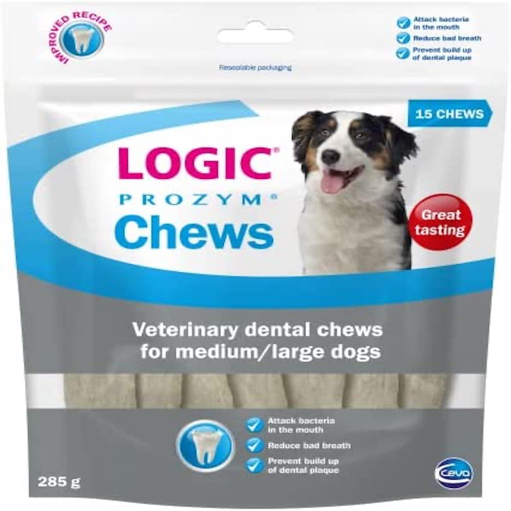 Logic Prozym Chews: Dental Care for Dogs & Puppies 6+ Mos., Large & Medium Sizes, Low Calorie, 15 Neutral Chews