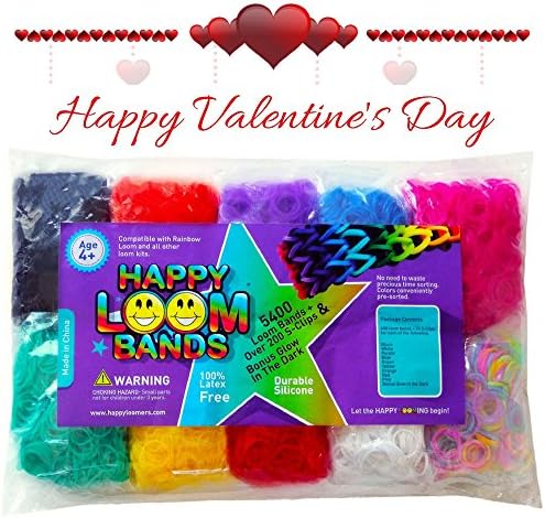 Happy Loom Bands Refill Kit~5400 Rainbow Colored &amp; BONUS Glow in Dark + S-Clips - 90 Day Satisfaction Guarantee