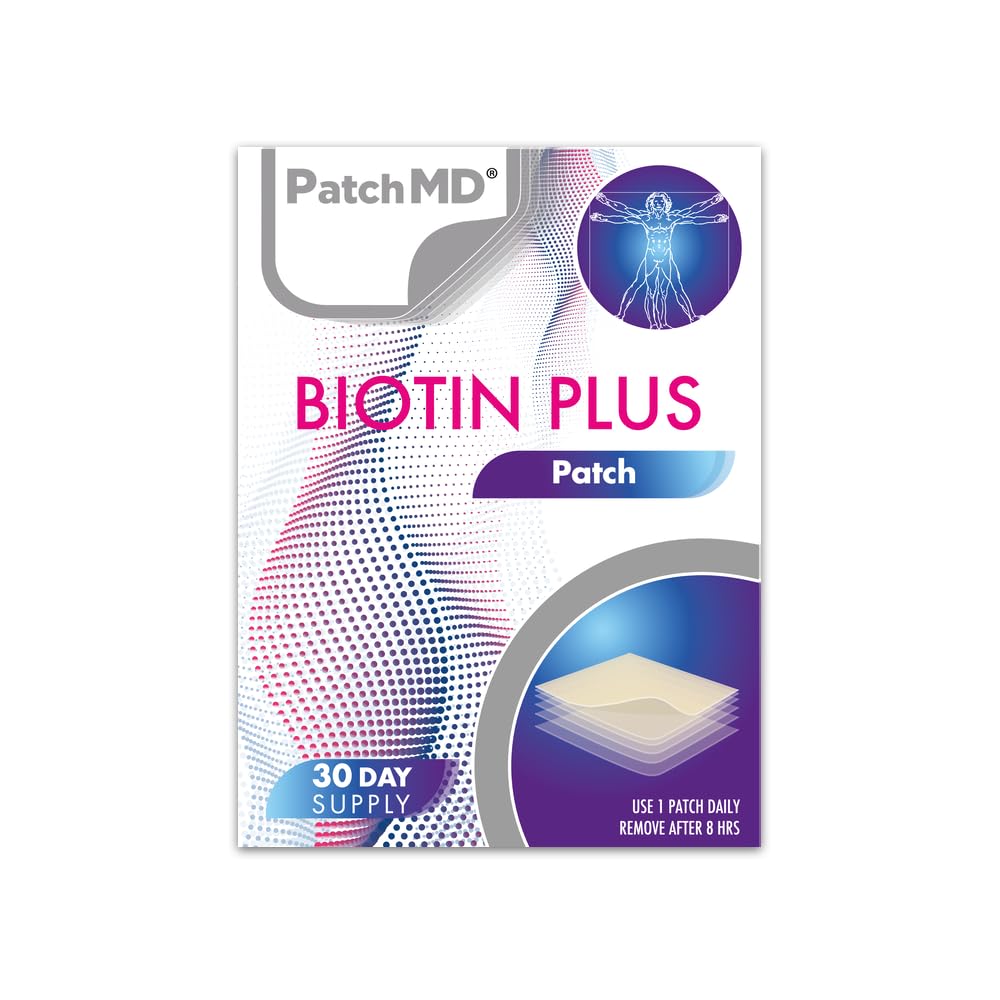 PatchMD Biotin Plus™ 30 Daily Topical Patches. 100% Natural. Hypoallergenic & Filler Free. High Absorption & More bioavailable. Suitable for Sensitive stomachs & bariatric.