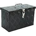 PRFFWK 16"x7.5" x10" Aluminum Heavy Duty Trailer Tool Box Underbody Flatbox for Truck Bed Outdoor Pickup Toolbox Generator Storage Box with Side Handle and Lock Keys-Black