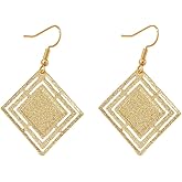 DIAMANTIO Geometric Diamond-Shaped Gold Drop Earrings for Women – 18K Gold Plated, Lightweight Statement Dangle Earrings – Modern Bold Jewelry for Parties, Work & Night Out