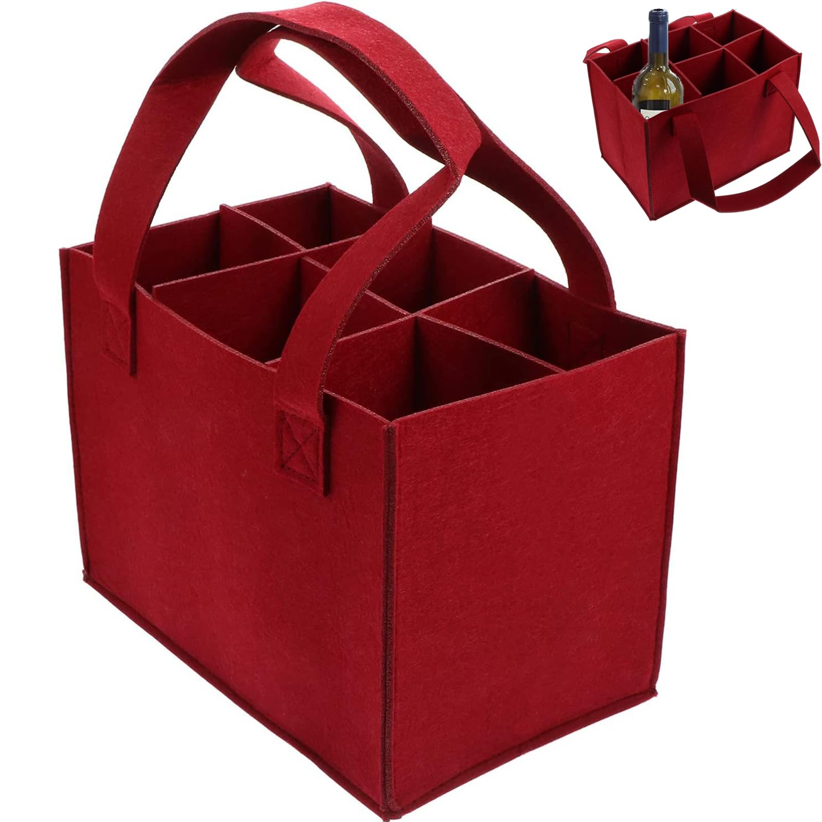 Foldable Durable Wear-Resistant Felt Wine Bottle Holder Bag - Portable 6 Bottle Carrier With Handle, Storing Carrying Wine Champagne