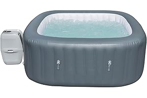 Bestway Coleman SaluSpa 140 AirJet 4-6 Person Inflatable Square Hot Tub Portable Spa with Non Slip Removable Hot Tub Seat Accessory, Gray