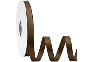 Yamkim Double Faced Polyester Brown Satin Ribbon 1/2 Inch 50 Yards Fabric Ribbons for Gift Wrapping Invitations Wedding Flowe