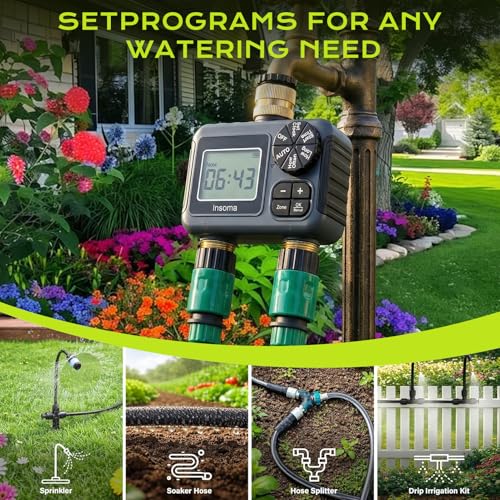 IPX5 Waterproof Automatic Watering Timer with Brass Input and Output, Rain Delay, Automatic and Manual Watering, Irrigation Timer for Garden Lawn
