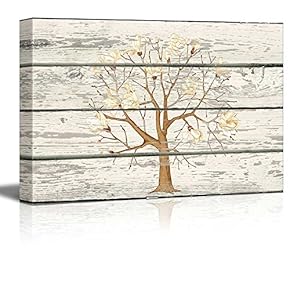 Cherry Blossom Tree Cross Hatch Artwork - Rustic Canvas Wall Art Home Art - 12x18 inches