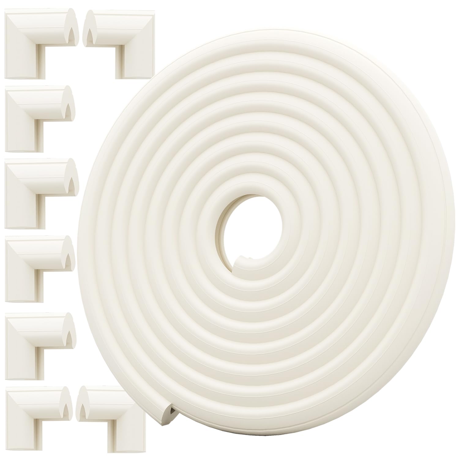 Safety Baby Edge Corner Guards Protector Set, 4.4M/14.5ft Edges Protector + 8 Corner Guards for Kids Foam, Furniture and Tables Child Baby Proof Bumpers, Pre-Taped for Direct Use