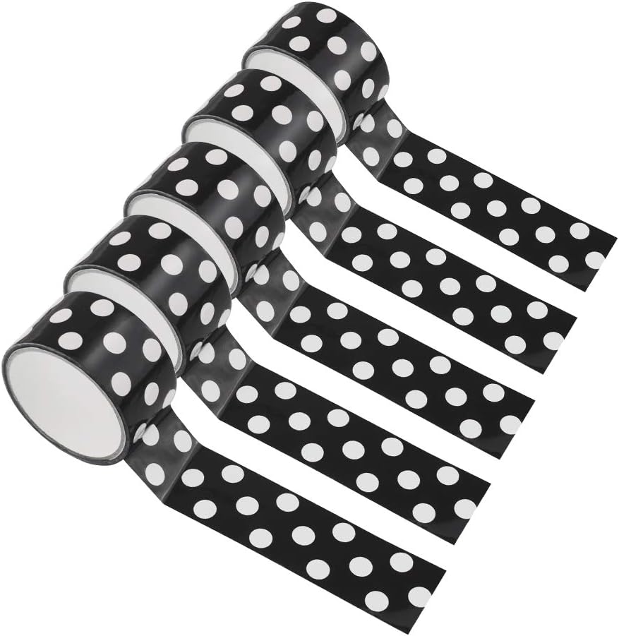 WANDIC Polka Dot Tape, 5 Rolls Black and White Duct Tapes SelfAdhesive