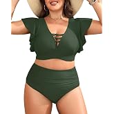 Plus Size Bikini Two Piece Swimsuit - Women High Waisted Tummy Control Bathing Suit with Sleeve Swimwear 2025