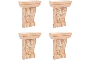 SUPERFINDINGS 4PCS Natural Solid Wood Carved Onlay Applique 4x3.1inch Burlywood Decorative Wood Appliques Wood Appliques and Onlays for Furniture Doors Bed Door Ornamental Decor
