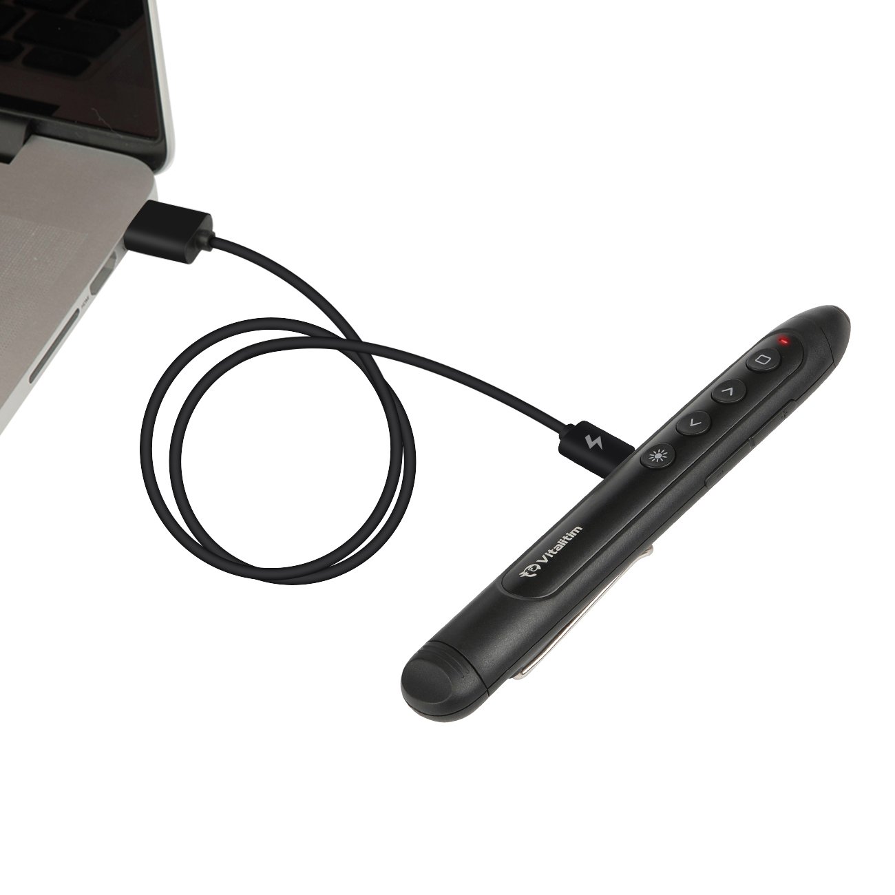 Vitalitim Rechargeable Wireless Presenter, 2.4Ghz Wireless USB Powerpoint PPT Presentation Pointer Remote Control Clicker Pen, Support Hyperlink (BLack)