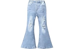 Floerns Girl's Butterfly Print High Waist Ripped Raw Hem Flare Leg Denim Jeans