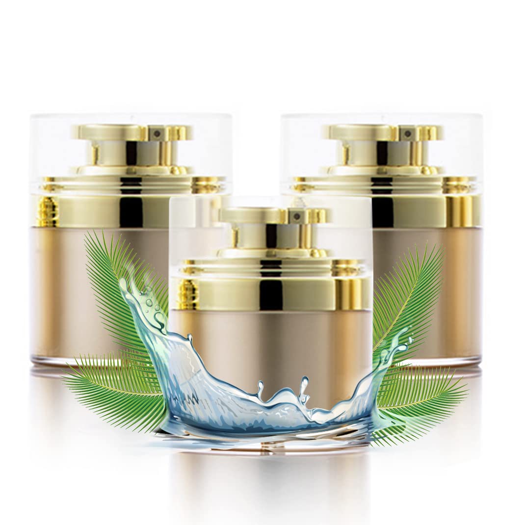 3pcs Golden Refillable Vacuum Pump Cream Jar Side Leaking 1.0 oz 30ml Empty Bottle Cosmetic Air Pump Jars Travel Containers Lotion Cream Dispenser for Creams Lotion Moisturizer