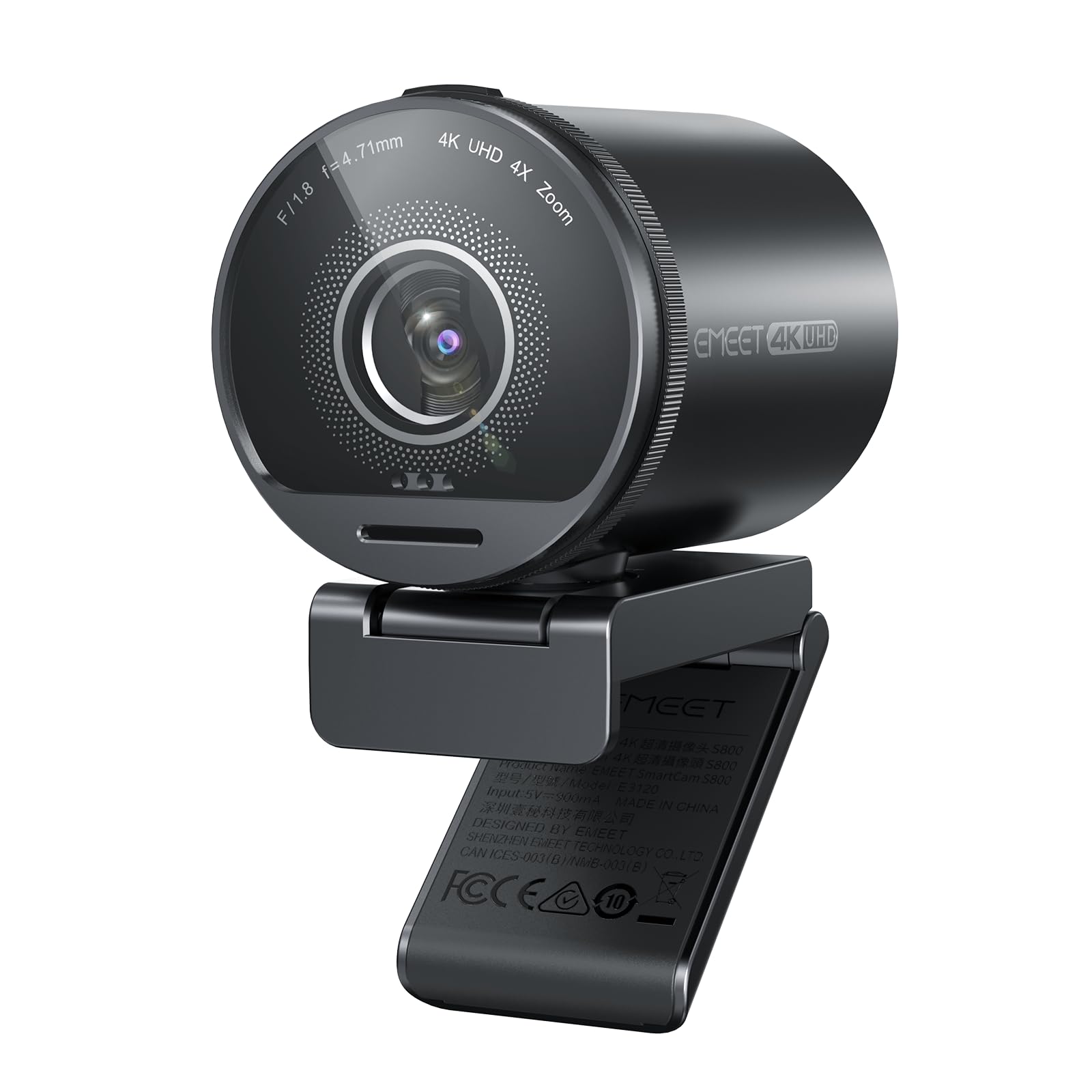 EMEET Webcam 4K S800, Ultra 4K Webcam mit 2 Mikrofonen mit Rauschunterdrückung, 73° Sichtfeld, Lichtkorrektur, Datenschutzabdeckung, 1080p@60FPS HDR, Web cam 1080p für Live-Streaming, Gaming, Zoom