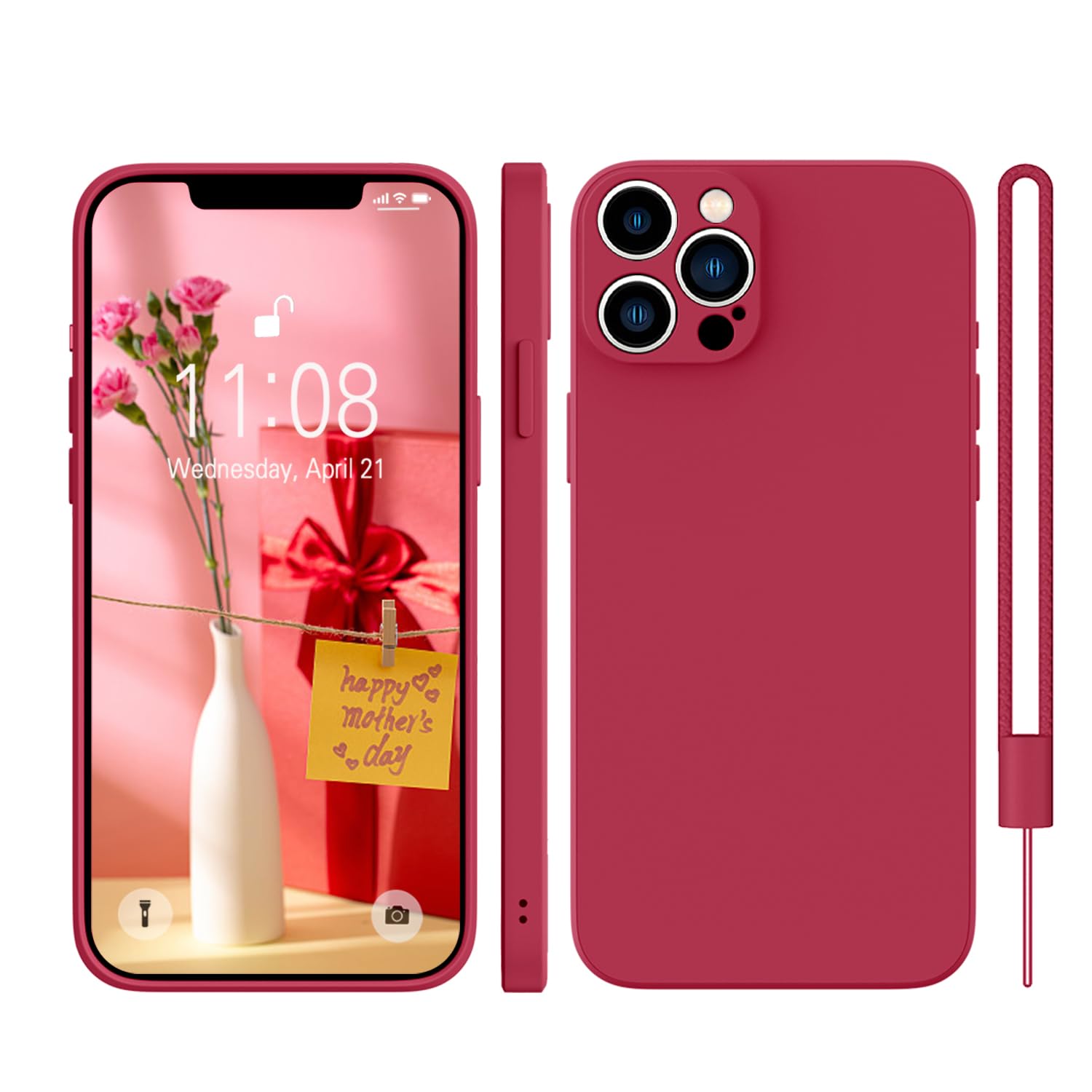 KPPIT for iPhone 13 Pro Case Protective Case Silicone,Ultra Slim Soft Gel Anti-Scratch,Microfiber Lining,Rubber Shockproof Case Cover for iPhone 13 Pro Camellia Red,6.1 inch — image 1