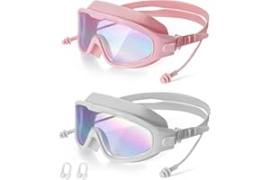seasprint Adult Swimming Goggles,Leak-Proof,Anti-Fog Pool Glasses,Wide View Swim Goggles with Ear Plugs and Nose Clip