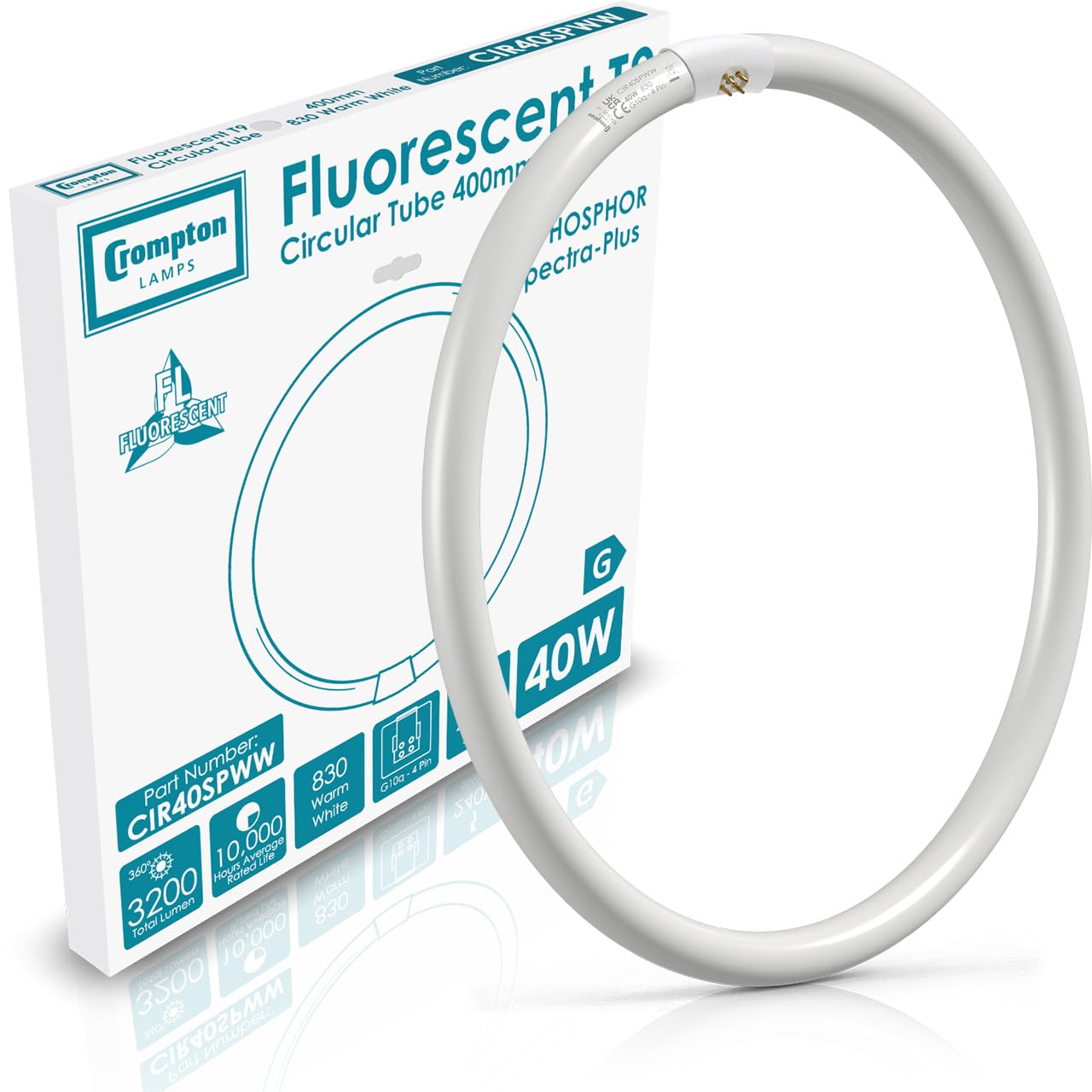Crompton T9 Circular Fluorescent Tube, Glass, Warm White, GR10q, 40 W