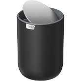 EKO Fandy 0.58 Gal/2.2L Mini Trash Can with Lid, Swing-Top Desktop Trash Can for Bathroom, Countertop, Vanity, Desk or Office, Small Garbage Bin (Black)