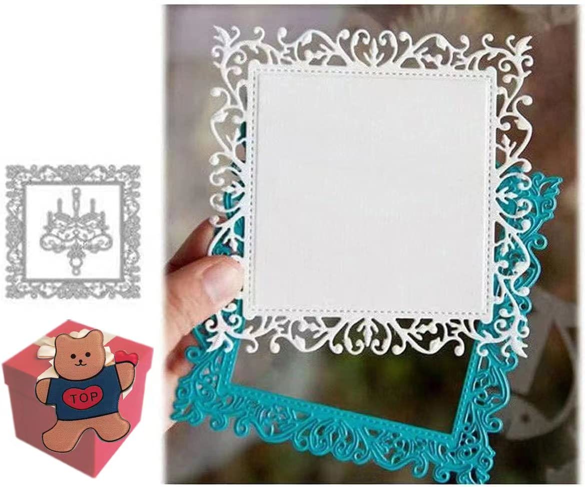 Lace Leaf Vine Square Frame Dies for Card Making,Lace Leaf Vine Square Frame Cut Stencils for DIY Scrapbooking Photo Album Decorative Embossing Paper Dies for Card Making Templated+Cute Brooch Pin — image 1