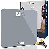 iHome Digital Scale, Bathroom Scale, Batteries Included, Scale Body Weight, Weight Scale, Digital Scale, Bathroom Scales for Weight, Digital Scales for Body Weight (Grey)